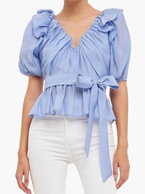 Light Blue Ruffled Peplum Top